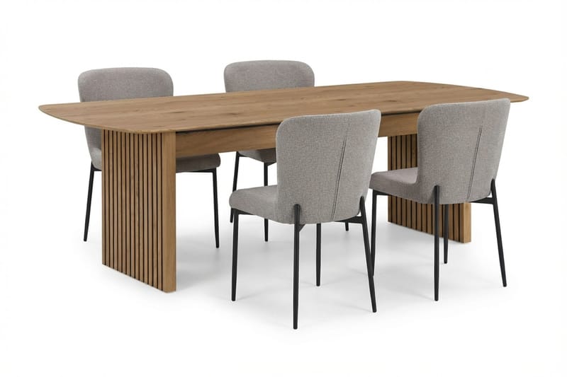 Richeto Ruokailuryhmä Tammi 180 cm ja 6 Elsie Ruokatuolia, Tammi/Vaaleanharmaa