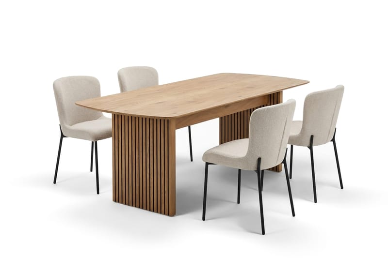 Richeto Ruokailuryhmä Tammi 180 cm ja 6 Elsie Ruokatuolia - Tammi/Valkoinen - Huonekalut - Pöytä & ruokailuryhmä - Ruokailuryhmä