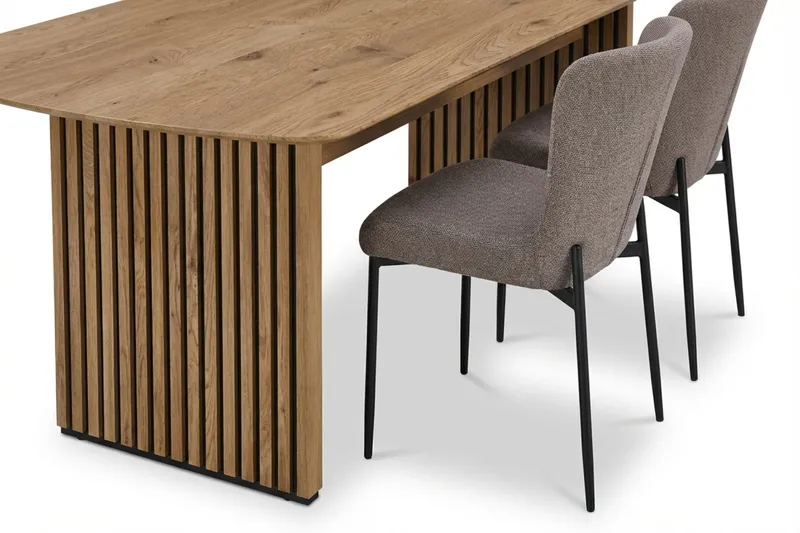 Richeto-ruokailuryhmä tammi 210 cm, 6 Elsie-ruokatuolia - Tammi/harmaa - Huonekalut - Pöytä & ruokailuryhmä - Ruokailuryhmä
