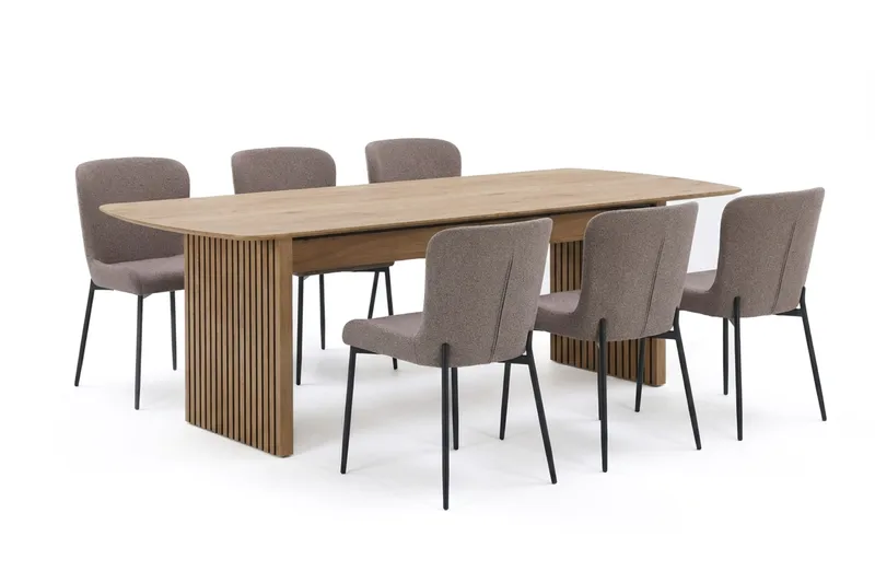 Richeto-ruokailuryhmä tammi 210 cm, 6 Elsie-ruokatuolia, Tammi/harmaa