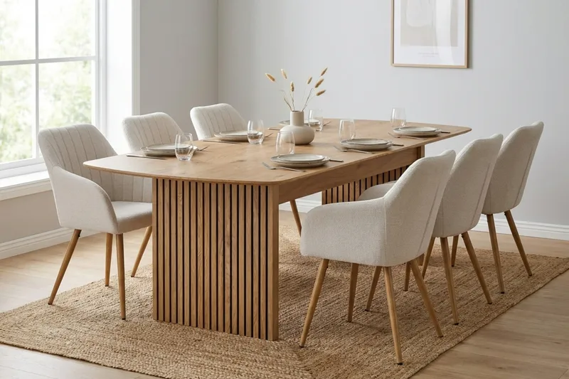 Richeto Ruokailuryhmä Tammi 240 cm 6 Filippa ruokatuolia - Tammi/Valkoinen - Huonekalut - Pöytä & ruokailuryhmä - Ruokailuryhmä