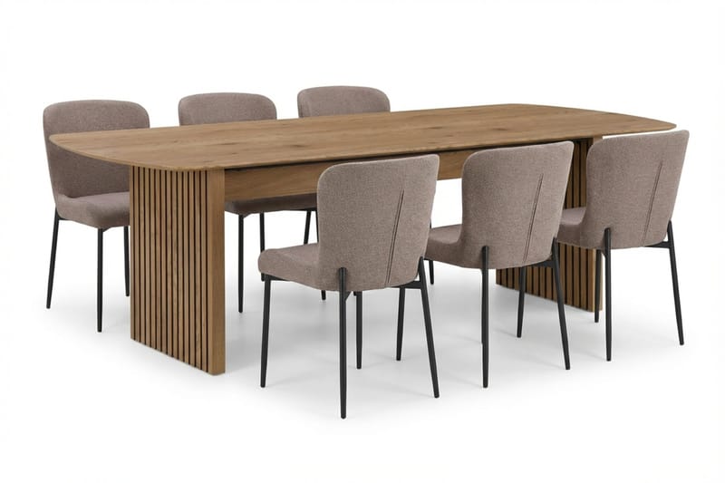 Richeto Ruokailuryhmä Tammi 240 cm ja 6 Elsie Ruokatuolia - Tammi/Harmaa - Huonekalut - Pöytä & ruokailuryhmä - Ruokailuryhmä