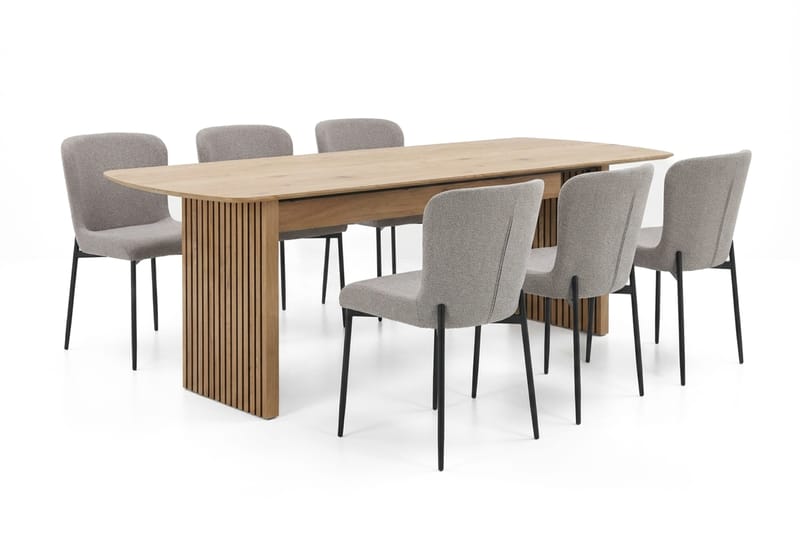 Richeto Ruokailuryhmä Tammi 240 cm ja 6 Elsie Ruokatuolia - Tammi/Vaaleanharmaa - Huonekalut - Pöytä & ruokailuryhmä - Ruokailuryhmä