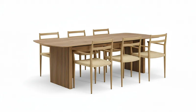 Richeto-ruokapöytä 180 cm, 6 kpl Jamna-käsinojatuolia, Ruskea