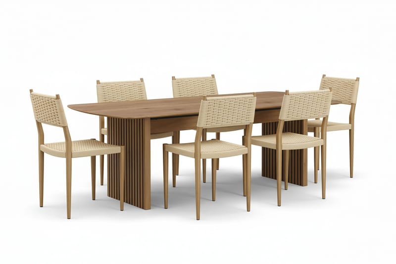 Richeto-ruokapöytä 180 cm, 6 kpl Jamna-ruokatuolia, Ruskea