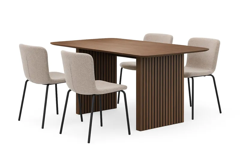 Richeto Ruokapöytä 180 cm 4 Katy Ruokatuolilla, Savutammi / Greige Bouclé