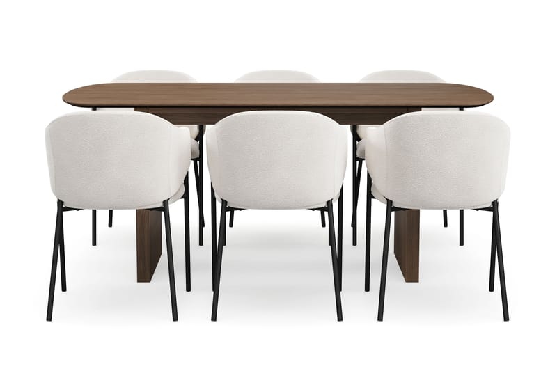 Richeto Ruokapöytä 180 cm 6 Filip Ruokatuolilla - Savutammi / Valkoinen Bouclé - Huonekalut - Pöytä & ruokailuryhmä - Ruokailuryhmä
