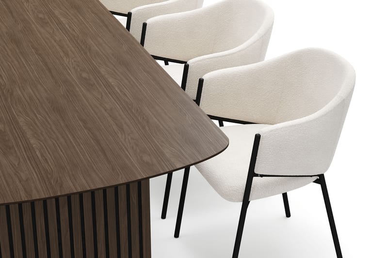 Richeto Ruokapöytä 180 cm 6 Filip Ruokatuolilla - Savutammi / Valkoinen Bouclé - Huonekalut - Pöytä & ruokailuryhmä - Ruokailuryhmä