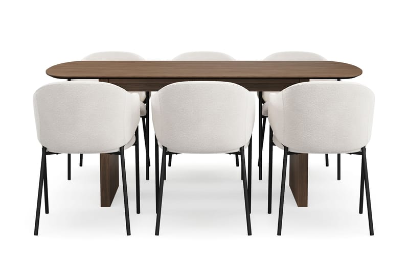 Richeto Ruokapöytä 180 cm 6 Filip Ruokatuolilla - Savutammi / Valkoinen Bouclé - Huonekalut - Pöytä & ruokailuryhmä - Ruokailuryhmä