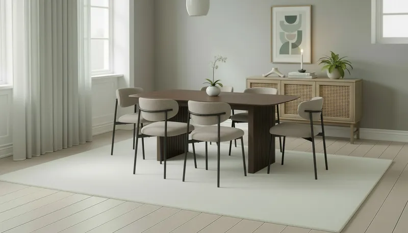 Richeto Ruokapöytä 180 cm 6 Lucy Ruokatuolilla - Savutammi / Greige Bouclé - Huonekalut - Pöytä & ruokailuryhmä - Ruokailuryhmä