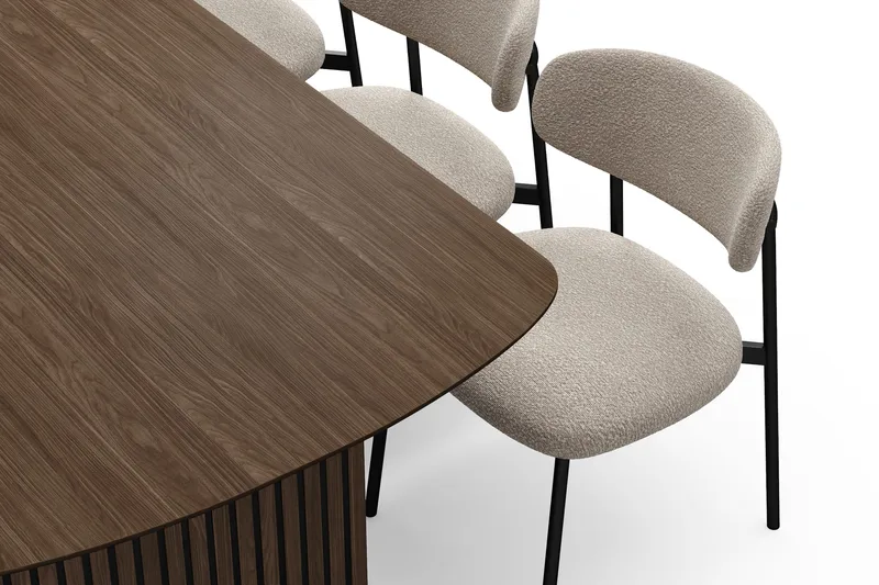 Richeto Ruokapöytä 180 cm 6 Lucy Ruokatuolilla - Savutammi / Greige Bouclé - Huonekalut - Pöytä & ruokailuryhmä - Ruokailuryhmä