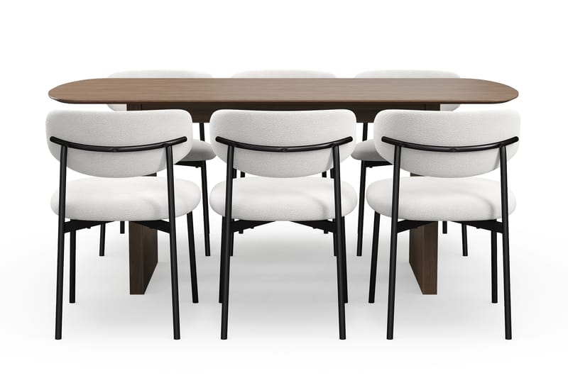 Richeto Ruokapöytä 180 cm 6 Lucy Ruokatuolilla - Savutammi / Valkoinen Bouclé - Huonekalut - Pöytä & ruokailuryhmä - Ruokailuryhmä