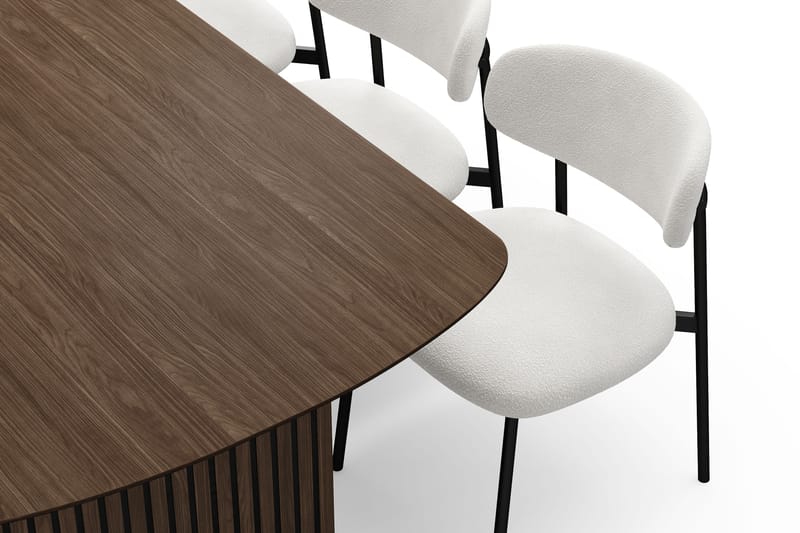 Richeto Ruokapöytä 180 cm 6 Lucy Ruokatuolilla - Savutammi / Valkoinen Bouclé - Huonekalut - Pöytä & ruokailuryhmä - Ruokailuryhmä