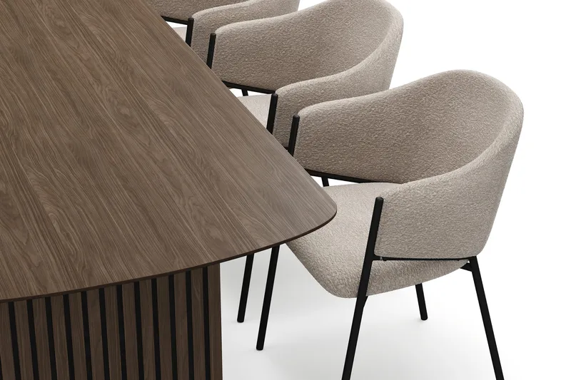 Richeto-ruokapöytä 180 cm ja 6 Filip-ruokatuolia - Savutammi / taupe bouclé - Huonekalut - Pöytä & ruokailuryhmä - Ruokailuryhmä