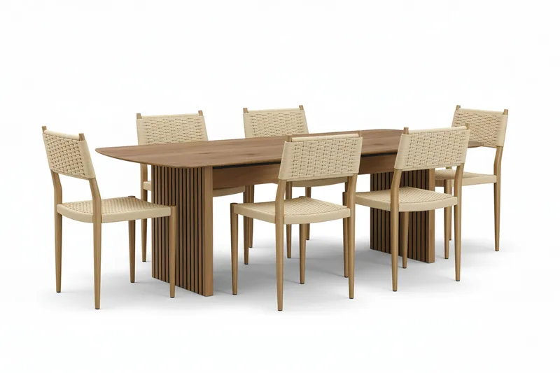 Richeto Ruokapöytä 180 cm ja 6 Jamna Ruokatuolia, Ruskea