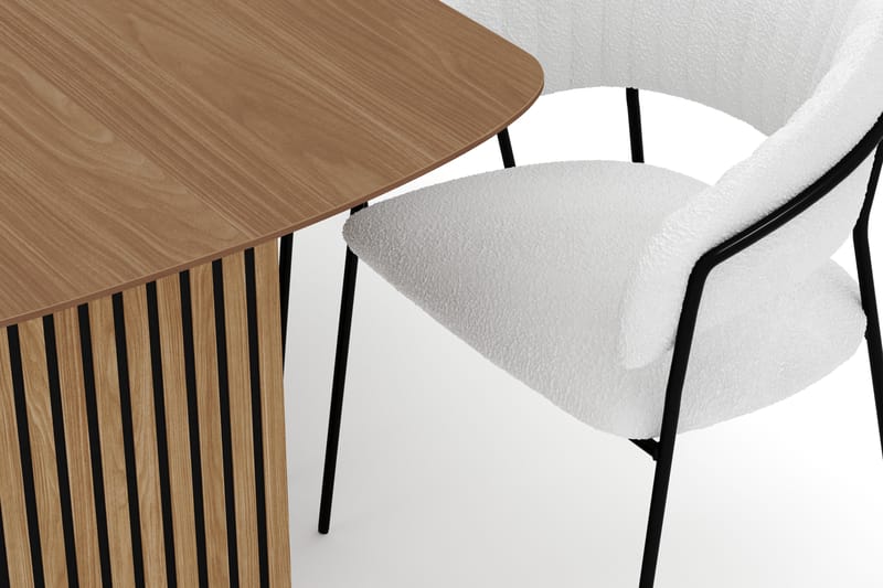 Richeto Ruokapöytä 180 cm ja 6 Karol Ruokatuolia - Luonnollinen viimeistely / Valkoinen Bouclé - Huonekalut - Pöytä & ruokailuryhmä - Ruokailuryhmä