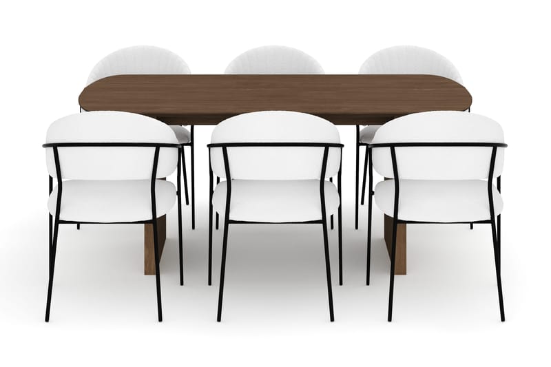 Richeto Ruokapöytä 180 cm ja 6 Karol Ruokatuolia - Savutammi / Valkoinen Bouclé - Huonekalut - Pöytä & ruokailuryhmä - Ruokailuryhmä