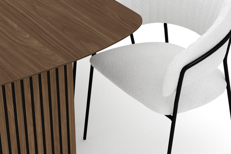 Richeto Ruokapöytä 180 cm ja 6 Karol Ruokatuolia - Savutammi / Valkoinen Bouclé - Huonekalut - Pöytä & ruokailuryhmä - Ruokailuryhmä