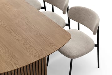Richeto-ruokapöytä 180 cm ja 6 Lucy-ruokatuolia - Luonnollinen viimeistely / Greige-bouclé / Metallijalat musta - Huonekalut - Pöytä & ruokailuryhmä - Ruokailuryhmä