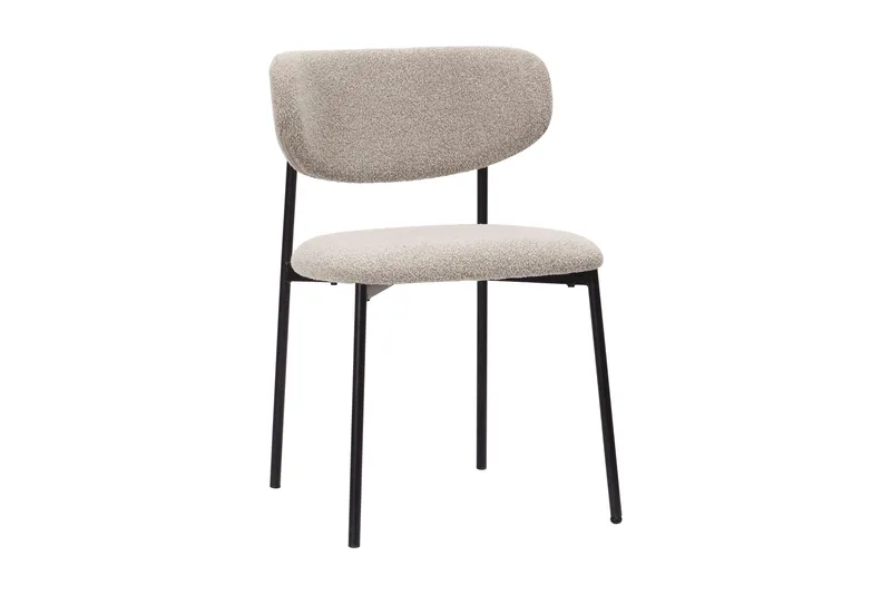 Richeto-ruokapöytä 180 cm ja 6 Lucy-ruokatuolia - Luonnollinen viimeistely / Greige-bouclé / Metallijalat musta - Huonekalut - Pöytä & ruokailuryhmä - Ruokailuryhmä