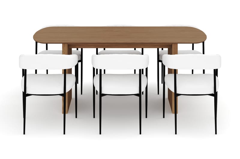 Richeto Ruokapöytä 180 cm ja 6 Velma Ruokatuolia - Luonnollinen viimeistely / Valkoinen Bouclé - Huonekalut - Pöytä & ruokailuryhmä - Ruokailuryhmä