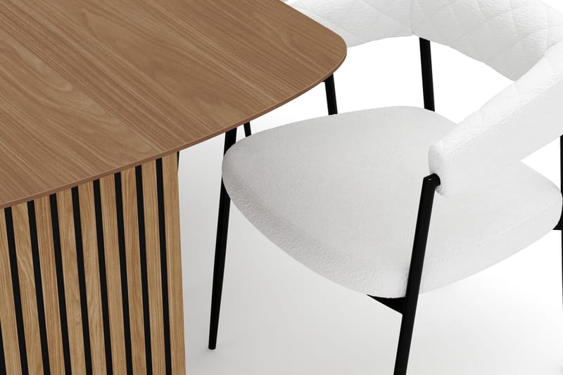 Richeto Ruokapöytä 180 cm ja 6 Velma Ruokatuolia - Luonnollinen viimeistely / Valkoinen Bouclé - Huonekalut - Pöytä & ruokailuryhmä - Ruokailuryhmä