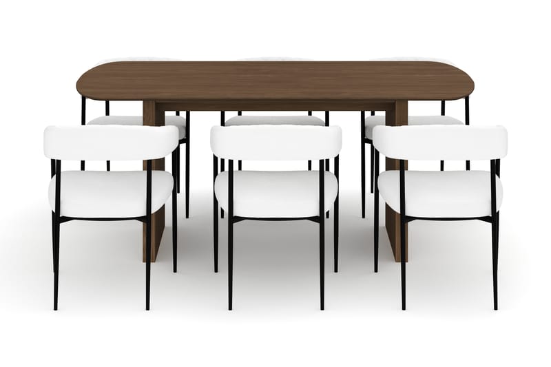 Richeto Ruokapöytä 180 cm ja 6 Velma Ruokatuolia - Savutammi / Valkoinen Bouclé - Huonekalut - Pöytä & ruokailuryhmä - Ruokailuryhmä