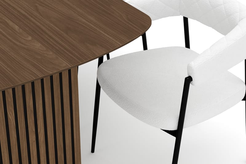 Richeto Ruokapöytä 180 cm ja 6 Velma Ruokatuolia - Savutammi / Valkoinen Bouclé - Huonekalut - Pöytä & ruokailuryhmä - Ruokailuryhmä