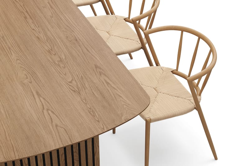 Richeto-ruokapöytä 180 cm ja 6 Winston-ruokatuolia - Luonnollinen viimeistely / Beige / metallijalat, tammi - Huonekalut - Pöytä & ruokailuryhmä - Ruokailuryhmä