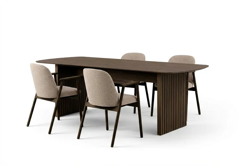 Richeto Ruokapöytä 180 cm Savutammi 4 Reciclar Ruokatuolilla, Savutammi/Greige