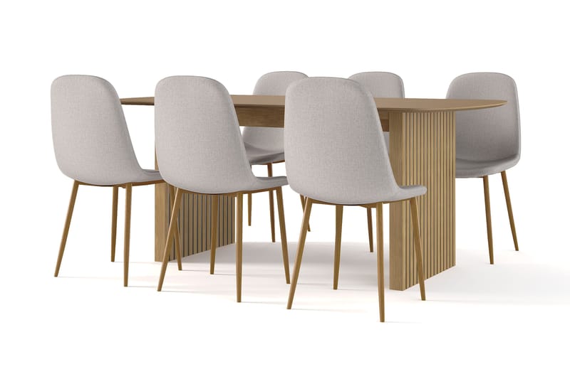 Richeto Ruokapöytä 180 cm tammi + 6 kpl Naira tuoli harmaa tammijaloilla, Luonnonväri/Harmaa