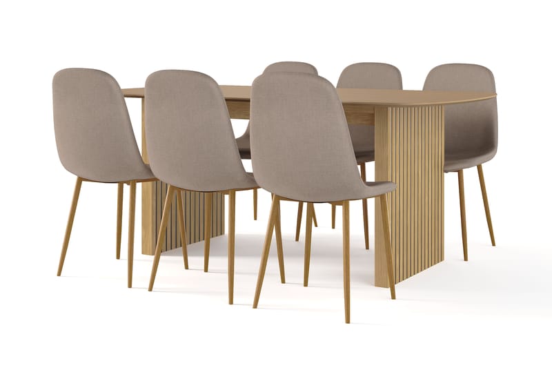 Richeto Ruokapöytä 180 cm tammi + 6 kpl Naira tuoli ruskea tammijaloilla, Luonnonväri/Ruskea