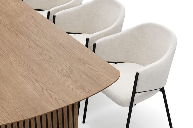 Richeto Ruokapöytä 210 cm 6 Filip Ruokatuolilla - Luonnollinen viimeistely / Valkoinen Bouclé - Huonekalut - Pöytä & ruokailuryhmä - Ruokailuryhmä