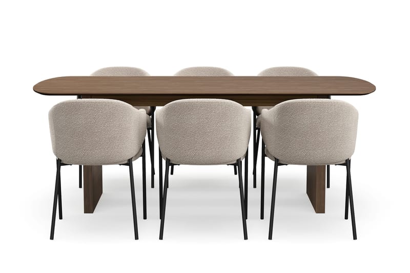 Richeto Ruokapöytä 210 cm 6 Filip Ruokatuolilla - Savutammi / Taupe Bouclé - Huonekalut - Pöytä & ruokailuryhmä - Ruokailuryhmä