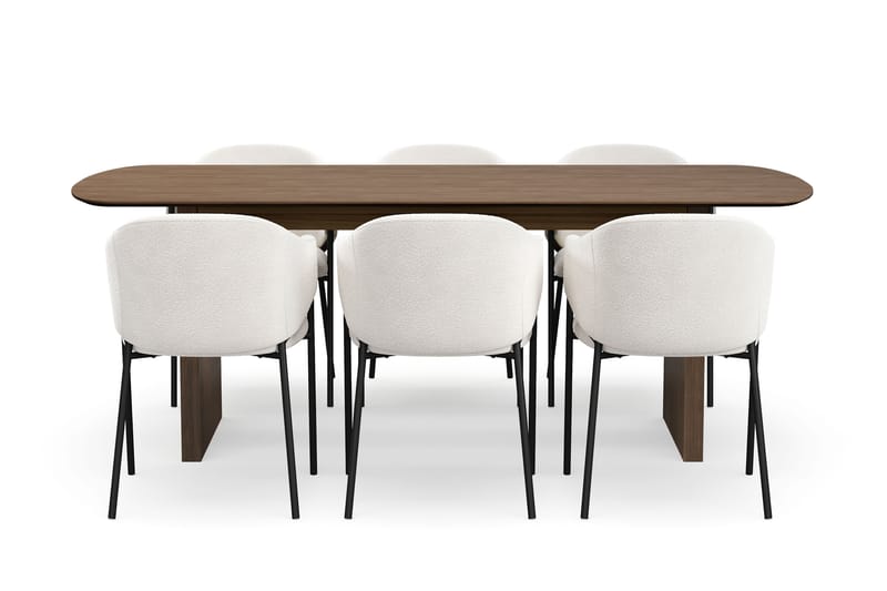 Richeto Ruokapöytä 210 cm 6 Filip Ruokatuolilla - Savutammi / Valkoinen Bouclé - Huonekalut - Pöytä & ruokailuryhmä - Ruokailuryhmä