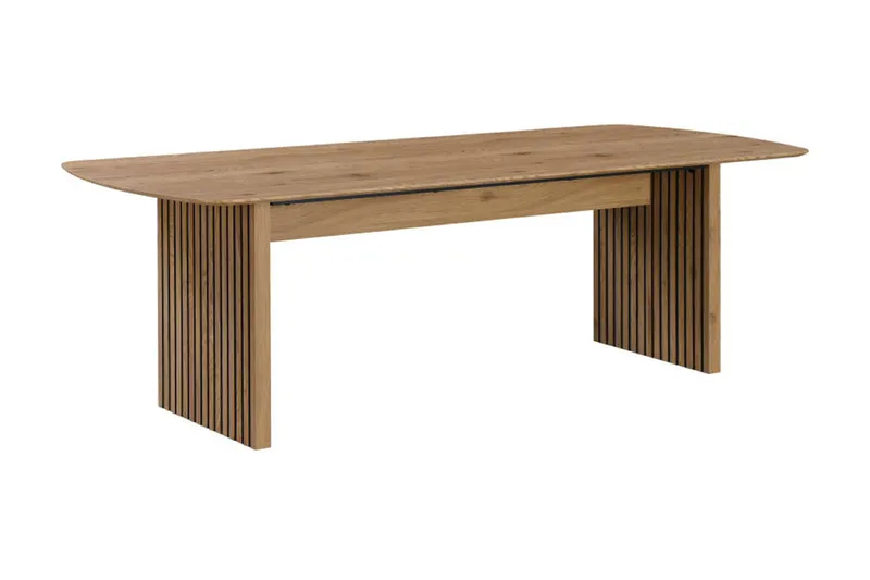 Richeto Ruokapöytä 210 cm 6 Katy Ruokatuolilla - Luonnollinen viimeistely / Valkoinen Bouclé / Metallijalat Musta - Huonekalut - Pöytä & ruokailuryhmä - Ruokailuryhmä