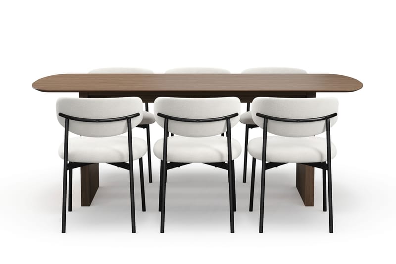 Richeto Ruokapöytä 210 cm 6 Lucy Ruokatuolilla - Savutammi / Valkoinen Bouclé - Huonekalut - Pöytä & ruokailuryhmä - Ruokailuryhmä