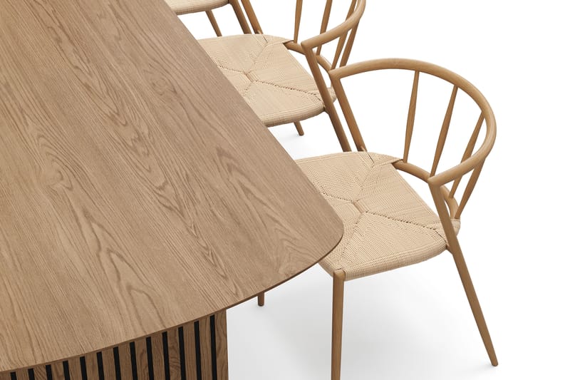 Richeto Ruokapöytä 210 cm 6 Winston Ruokatuolilla - Luonnollinen viimeistely / Beige / Metallijalat Tammi - Huonekalut - Pöytä & ruokailuryhmä - Ruokailuryhmä