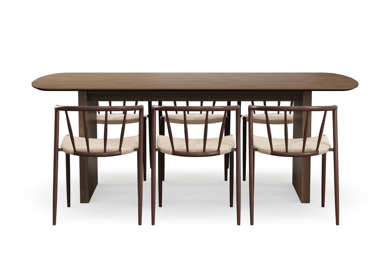 Richeto Ruokapöytä 210 cm 6 Winston Ruokatuolilla - Savutammi / Beige / Metallijalat Savutammi - Huonekalut - Pöyt�ä & ruokailuryhmä - Ruokailuryhmä