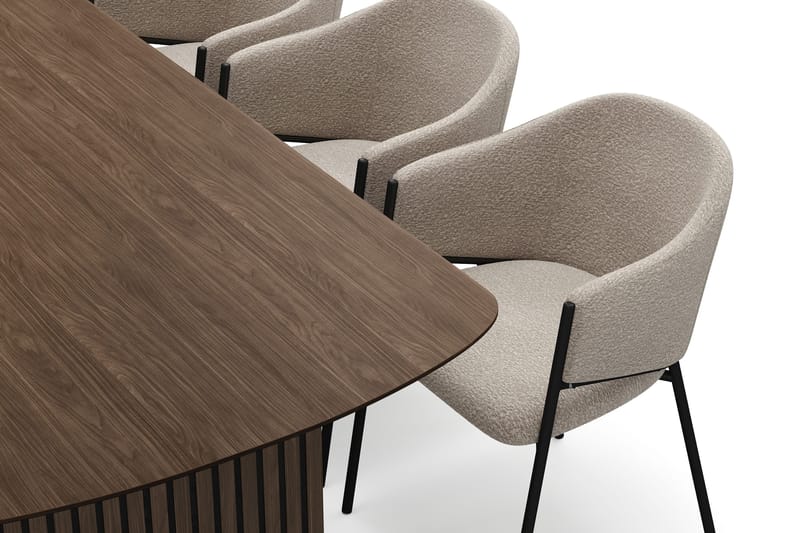 Richeto-ruokapöytä 210 cm ja 6 Filip-ruokatuolia - Savutammi / taupe bouclé - Huonekalut - Pöytä & ruokailuryhmä - Ruokailuryhmä