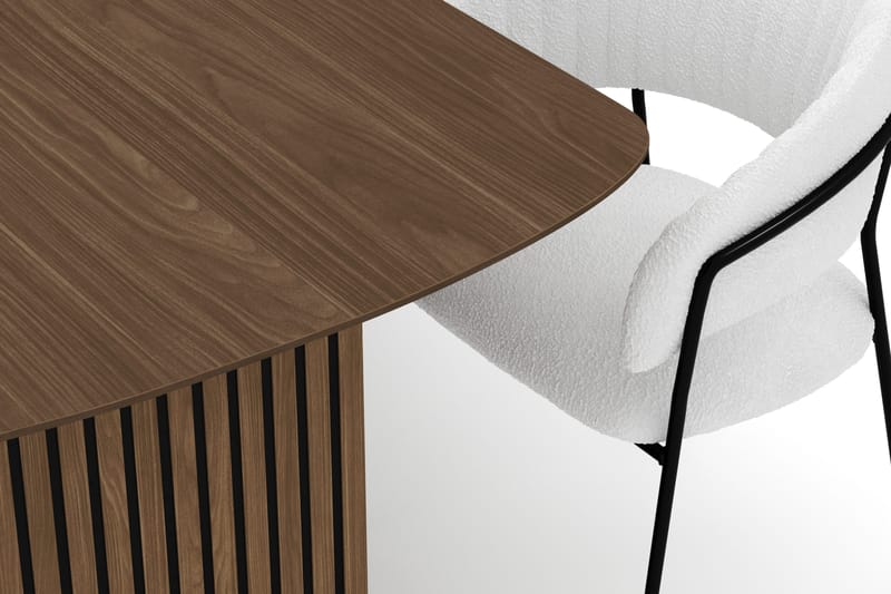 Richeto Ruokapöytä 210 cm ja 6 Karol Ruokatuolia - Savutammi / Valkoinen Bouclé - Huonekalut - Pöytä & ruokailuryhmä - Ruokailuryhmä