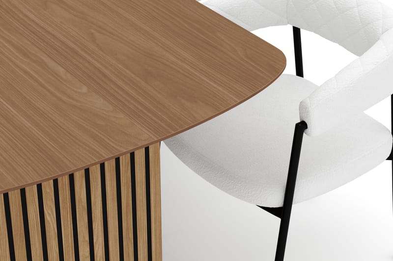 Richeto Ruokapöytä 210 cm ja 6 Velma Ruokatuolia - Luonnollinen viimeistely / Valkoinen Bouclé - Huonekalut - Pöytä & ruokailuryhmä - Ruokailuryhmä