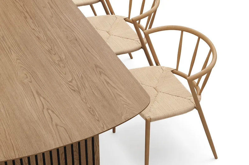 Richeto-ruokapöytä 210 cm ja 6 Winston-ruokatuolia - Luonnollinen viimeistely / Beige / Metallijalat tammi - Huonekalut - Pöytä & ruokailuryhmä - Ruokailuryhmä
