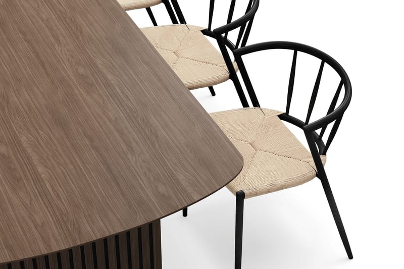 Richeto-ruokapöytä 210 cm ja 6 Winston-ruokatuolia - Savustettu tammi / Beige / Metallijalat musta - Huonekalut - Pöytä & ruokailuryhmä - Ruokailuryhmä