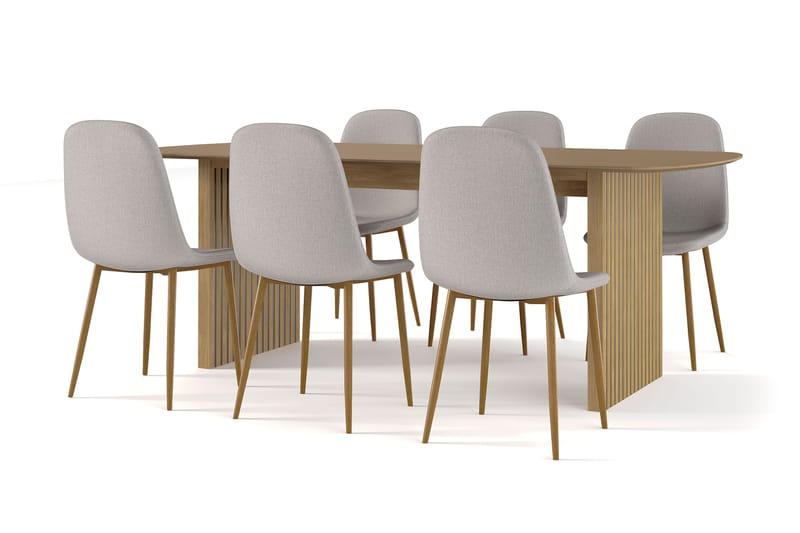 Richeto Ruokapöytä 210 cm tammi + 6 kpl Naira tuoli harmaa tammijaloilla, Luonnonväri/Harmaa