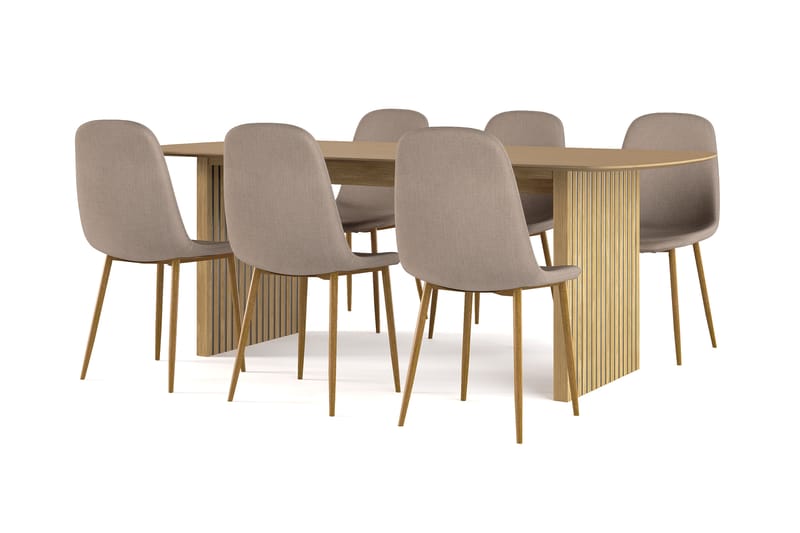 Richeto Ruokapöytä 210 cm tammi + 6 kpl Naira tuoli ruskea tammijaloilla, Luonnonväri/Ruskea