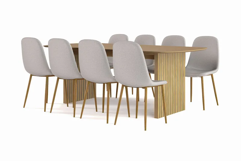 Richeto Ruokapöytä 210 cm tammi + 8 kpl Naira tuoli harmaa tammijaloilla, Luonnonväri/Harmaa