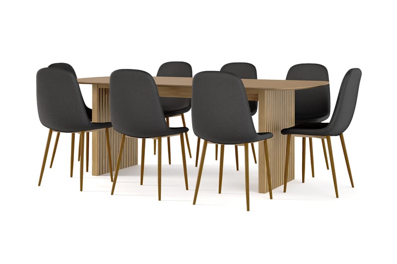 Richeto Ruokapöytä 210 cm tammi + 8 kpl Naira tuoli musta tammijaloilla, Luonnonväri/Musta
