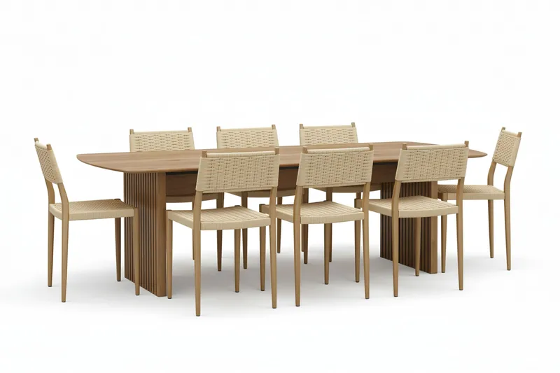 Richeto-ruokapöytä 240 cm, 8 Jamna-ruokatuolia, Ruskea