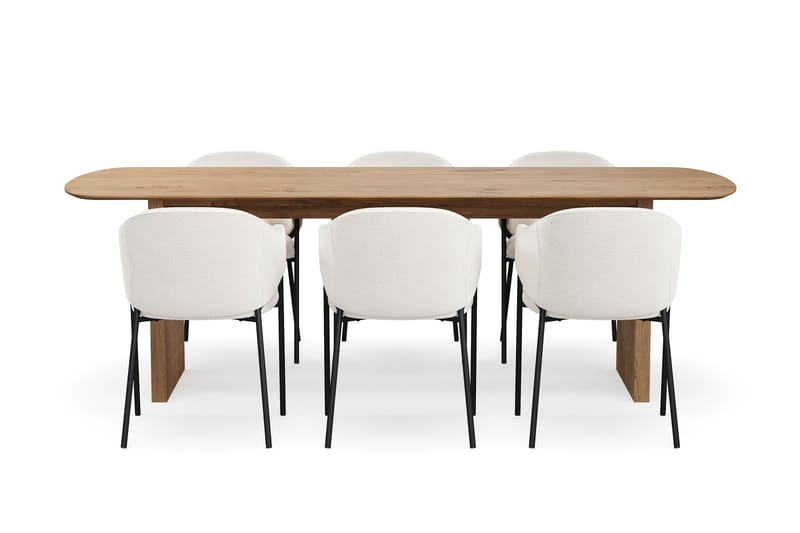 Richeto Ruokapöytä 240 cm 6 Filip Ruokatuolilla - Luonnollinen viimeistely / Valkoinen Bouclé - Huonekalut - Pöytä & ruokailuryhmä - Ruokailuryhmä